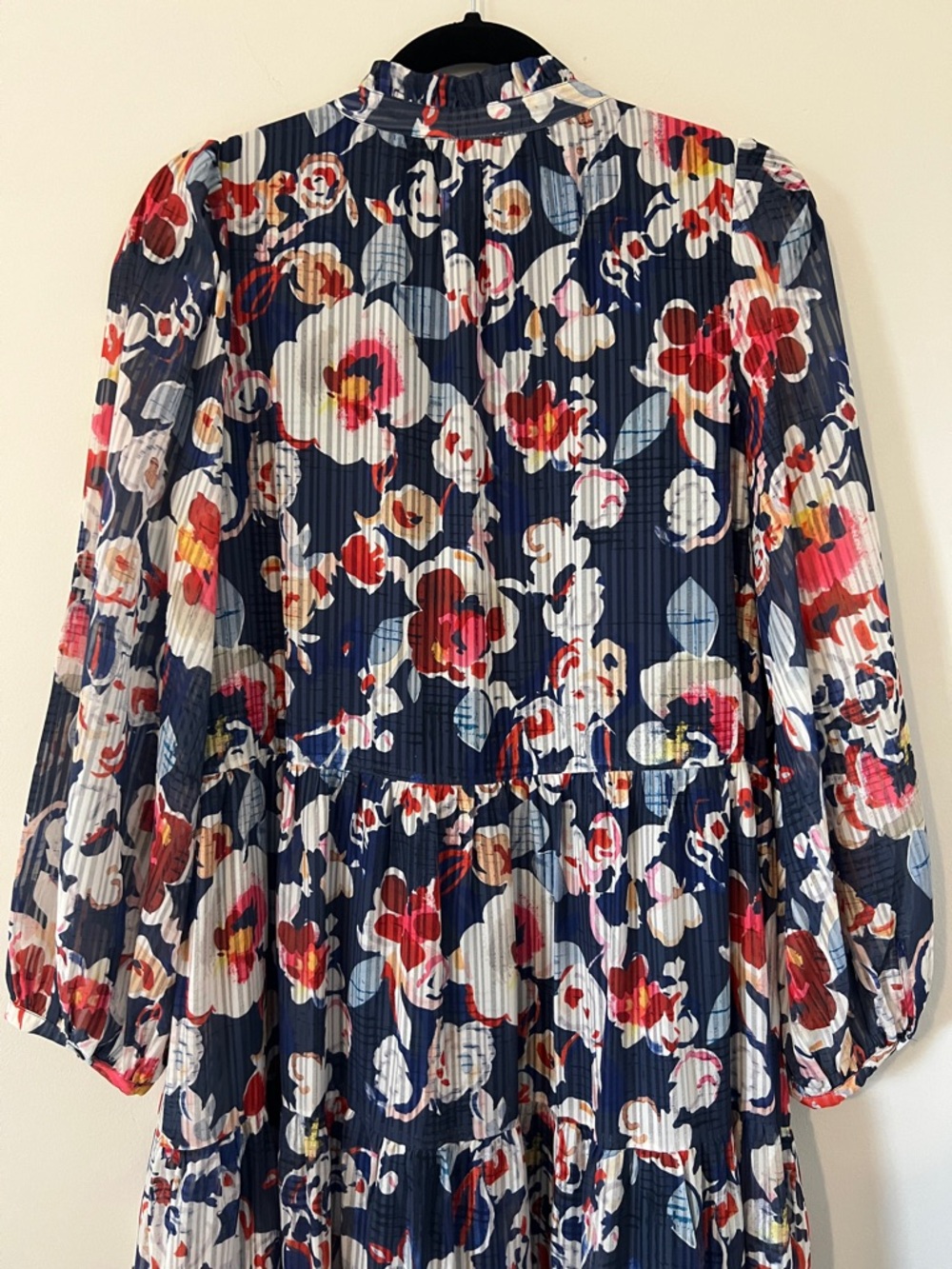 Jade Navy Floral Long Sleeve Tiered Midi Dress with Pink & Red Accents - Picture 5 of 6